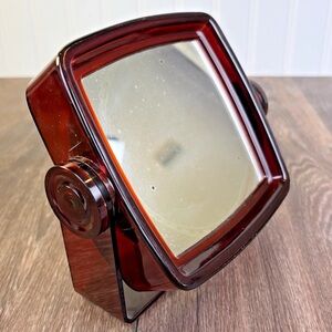 Vintage Acrylic Tilt Mirror 2 Sided Brown Vanity Table Top 6" x 5.5" - READ